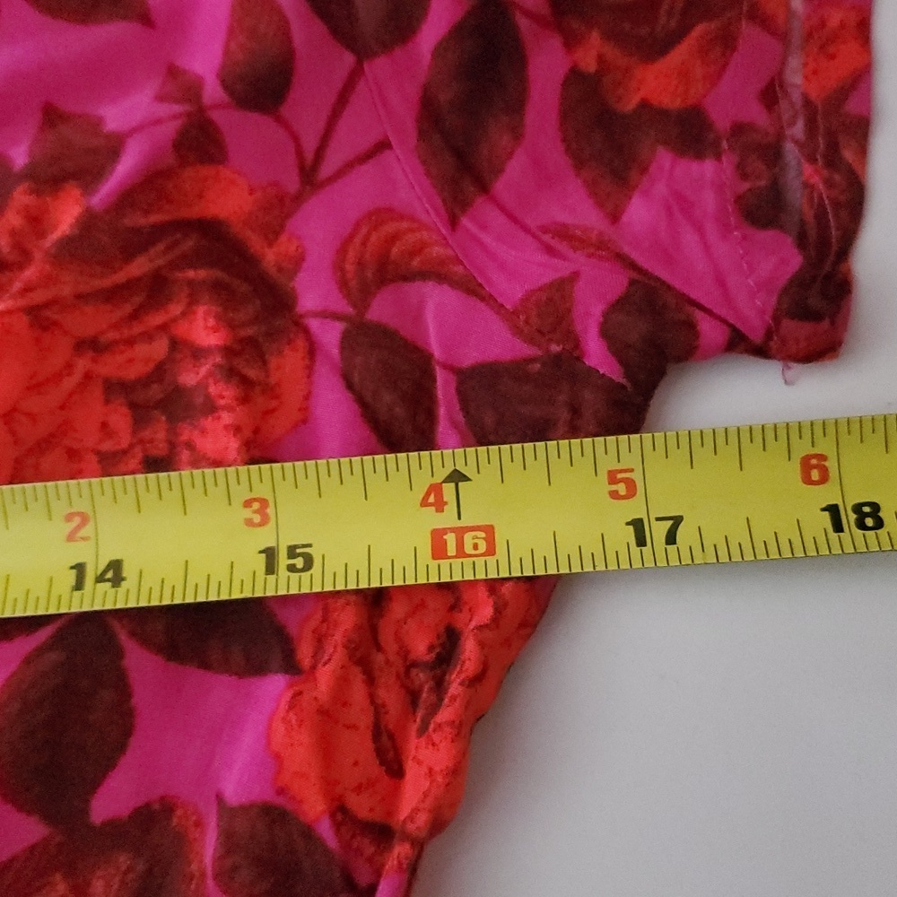 Abel The Label Purple Red Floral Midi Dress Size Medium High-Low Flutter Sleeves - Picture 10 of 12